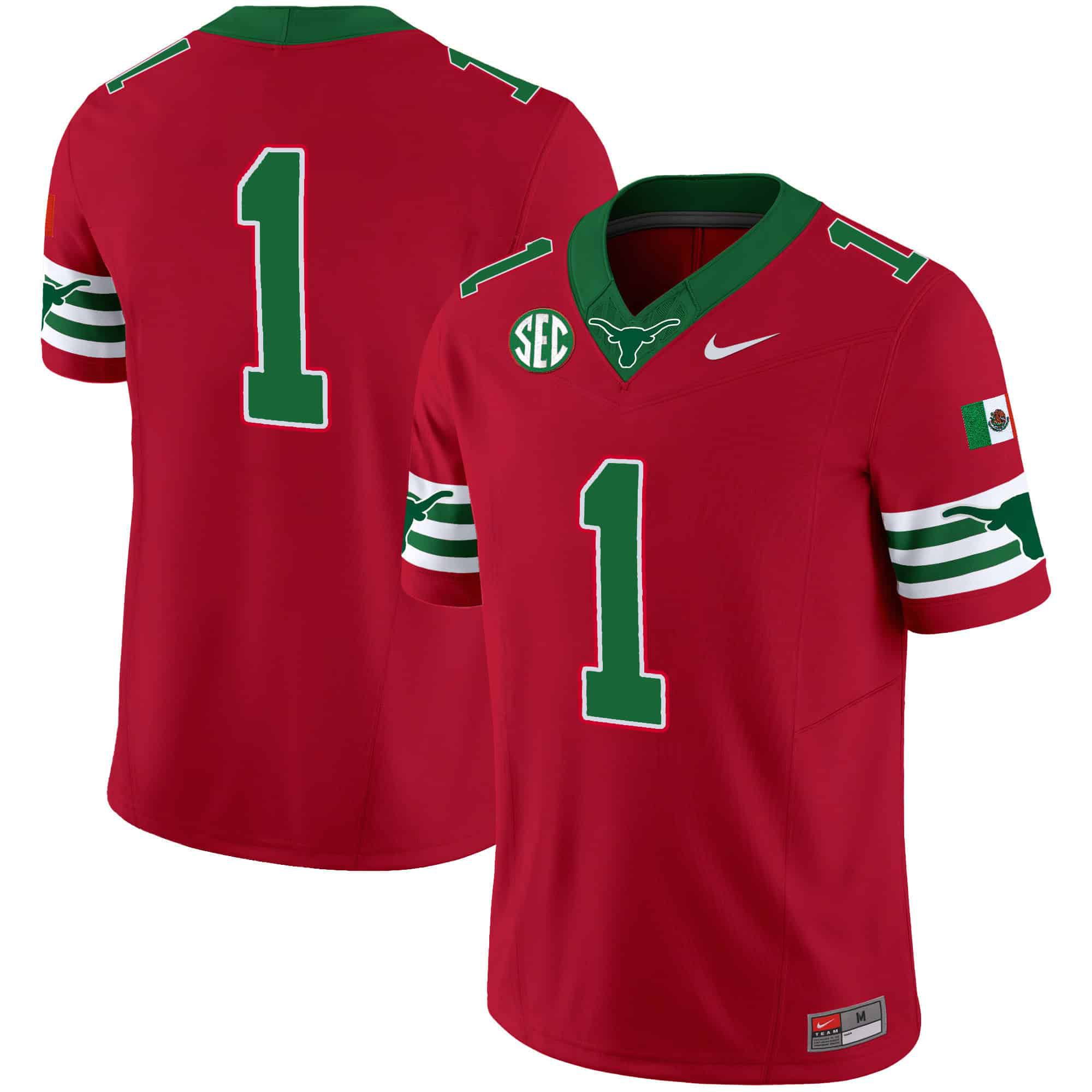 Men Texas Longhorns #1 No Name Red 2024 Nike Mexico SEC Patch Vapor NCAA Jersey->indianapolis colts->NFL Jersey